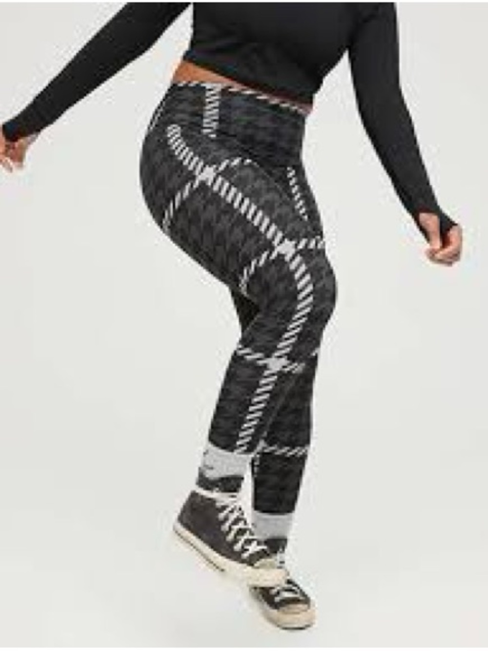 Sold - aerie Black & Gray Plaid High-Waist Leggings